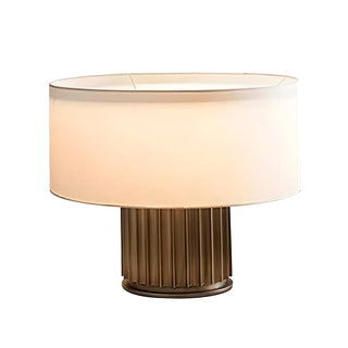Simple Drum Shape Fabric Shade Brown Column Table Lamp Zawala Image - 9