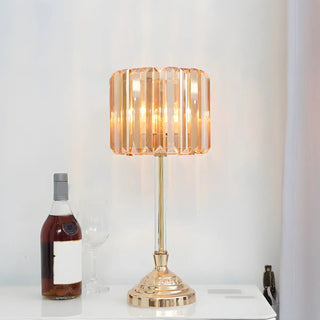 Stylish Crystal Drum Shade Champagne Decor Table Lamp Zawala Image - 6
