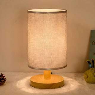 Simple Cylindrical Fabric Shade Wooden Base Table Lamp Zawala Image - 10