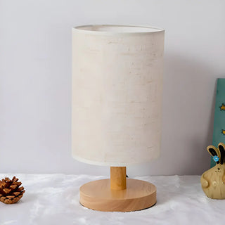 Simple Cylindrical Fabric Shade Wooden Base Table Lamp Zawala Image - 12