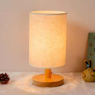 Simple Cylindrical Fabric Shade Wooden Base Table Lamp Zawala Image - 13