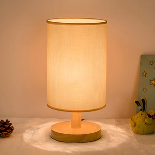 Simple Cylindrical Fabric Shade Wooden Base Table Lamp Zawala Image - 2