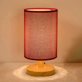 Simple Cylindrical Fabric Shade Wooden Base Table Lamp Zawala Image - 3