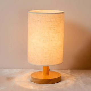 Simple Cylindrical Fabric Shade Wooden Base Table Lamp Zawala Image - 4
