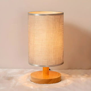 Simple Cylindrical Fabric Shade Wooden Base Table Lamp Zawala Image - 5