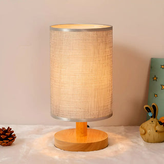 Simple Cylindrical Fabric Shade Wooden Base Table Lamp Zawala Image - 6