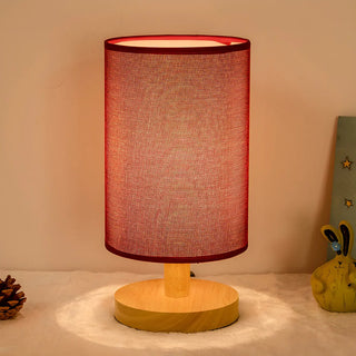 Simple Cylindrical Fabric Shade Wooden Base Table Lamp Zawala Image - 7