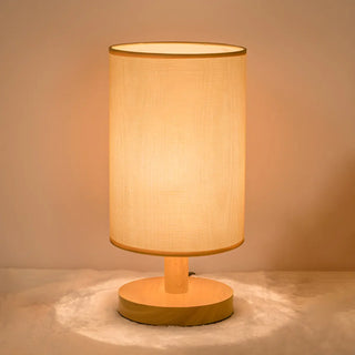 Simple Cylindrical Fabric Shade Wooden Base Table Lamp Zawala Image - 8