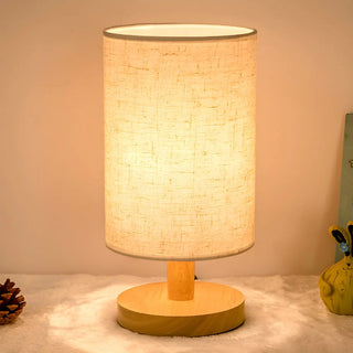 Simple Cylindrical Fabric Shade Wooden Base Table Lamp Zawala Image - 9