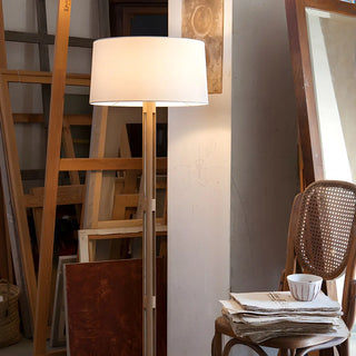 Simple Fabric Cylinder Shade Wooden Base Floor Lamp Zawala Image - 4