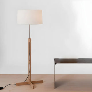 Simple Fabric Cylinder Shade Wooden Base Floor Lamp Zawala Image - 5