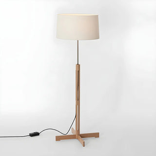 Simple Fabric Cylinder Shade Wooden Base Floor Lamp Zawala Image - 6