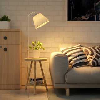 Simple Barrel Wooden Base Floor Lamp with Side Table Zawala Image - 1