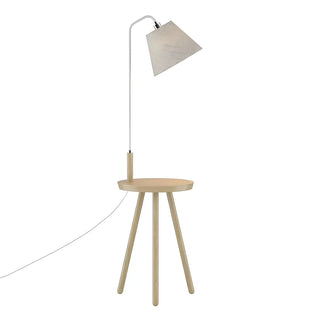 Simple Barrel Wooden Base Floor Lamp with Side Table Zawala Image - 11