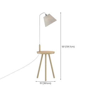 Simple Barrel Wooden Base Floor Lamp with Side Table Zawala #size