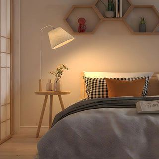 Simple Barrel Wooden Base Floor Lamp with Side Table Zawala Image - 2