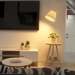 Simple Barrel Wooden Base Floor Lamp with Side Table Zawala Image - 3