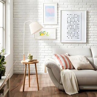 Simple Barrel Wooden Base Floor Lamp with Side Table Zawala Image - 4