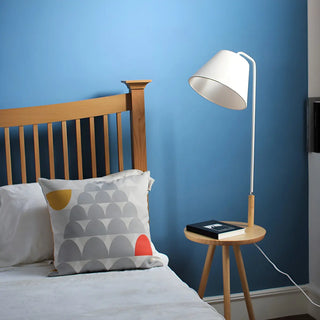Simple Barrel Wooden Base Floor Lamp with Side Table Zawala Image - 8