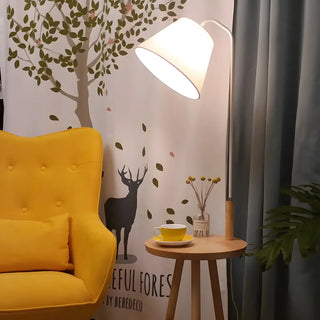 Simple Barrel Wooden Base Floor Lamp with Side Table Zawala Image - 9