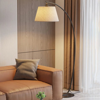 Simple Fabric Cylinder Shade Curved Arc Floor Lamp Zawala Image - 1