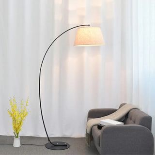 Simple Fabric Cylinder Shade Curved Arc Floor Lamp Zawala Image - 2