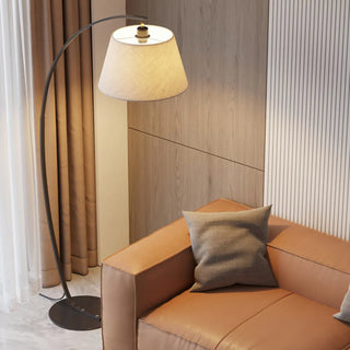 Simple Fabric Cylinder Shade Curved Arc Floor Lamp Zawala Image - 3
