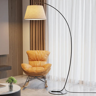 Simple Fabric Cylinder Shade Curved Arc Floor Lamp Zawala Image - 4
