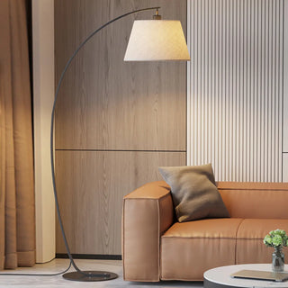 Simple Fabric Cylinder Shade Curved Arc Floor Lamp Zawala Image - 5