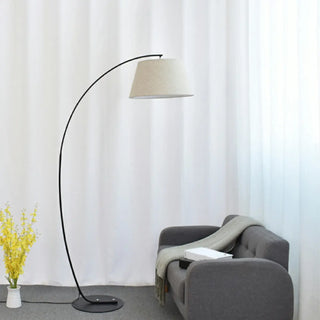 Simple Fabric Cylinder Shade Curved Arc Floor Lamp Zawala Image - 6