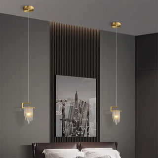 ZOWALA - Artistic Bedroom Gold Frame Clear Glass Pendant Light Image - 2