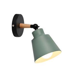 Simple Cone Metal Shade Wood Bedroom Wall Light Gray Image - 10