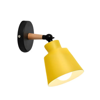 Simple Cone Metal Shade Wood Bedroom Wall Light Gray Image - 11