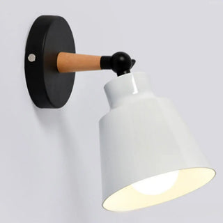 Simple Cone Metal Shade Wood Bedroom Wall Light Gray Image - 12