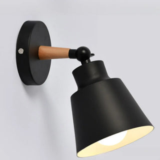 Simple Cone Metal Shade Wood Bedroom Wall Light Gray Image - 13