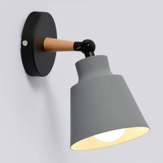 Simple Cone Metal Shade Wood Bedroom Wall Light Gray Image - 14