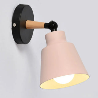 Simple Cone Metal Shade Wood Bedroom Wall Light Gray Image - 15