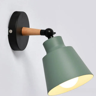 Simple Cone Metal Shade Wood Bedroom Wall Light Gray Image - 16
