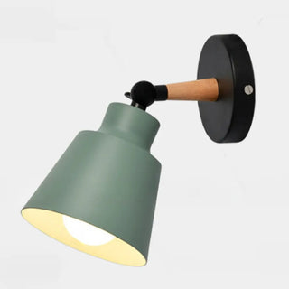Simple Cone Metal Shade Wood Bedroom Wall Light Gray Image - 17
