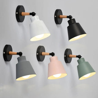 Simple Cone Metal Shade Wood Bedroom Wall Light Gray Image - 18