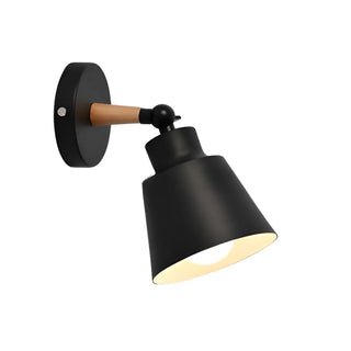 Simple Cone Metal Shade Wood Bedroom Wall Light Gray Image - 2