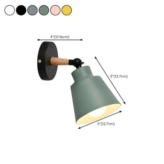 Simple Cone Metal Shade Wood Bedroom Wall Light Gray #size
