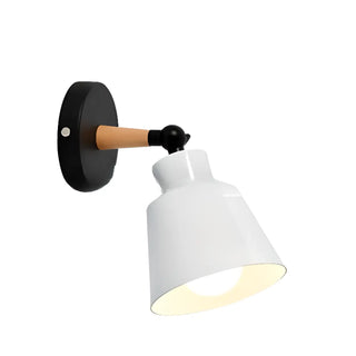 Simple Cone Metal Shade Wood Bedroom Wall Light Gray Image - 3