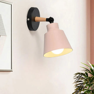 Simple Cone Metal Shade Wood Bedroom Wall Light Gray Image - 4