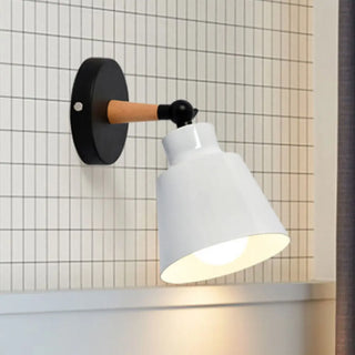 Simple Cone Metal Shade Wood Bedroom Wall Light Gray Image - 5