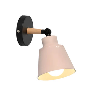 Simple Cone Metal Shade Wood Bedroom Wall Light Gray Image - 6