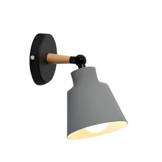 Simple Cone Metal Shade Wood Bedroom Wall Light Gray Image - 7