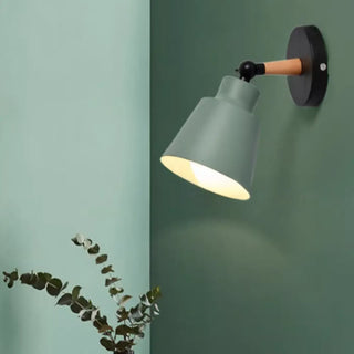 Simple Cone Metal Shade Wood Bedroom Wall Light Gray Image - 8