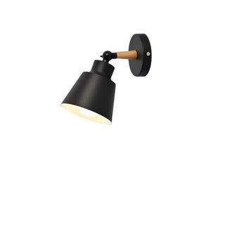 Simple Cone Metal Shade Wood Bedroom Wall Light Gray Image - 9