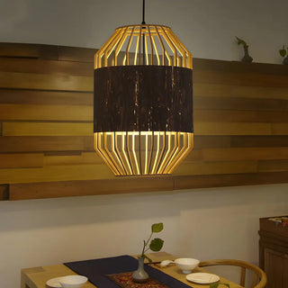 ZOWALA - Natural Cage Cylinder Wood Beige Dining Room Pendant Light Image - 1